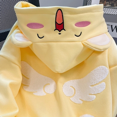 Kawaii cartoon yellow hoodie jacket - Thumbnail 2