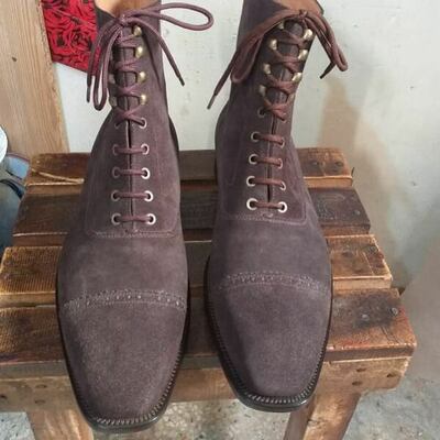 Handmade men brown suede leather ankle dress boot