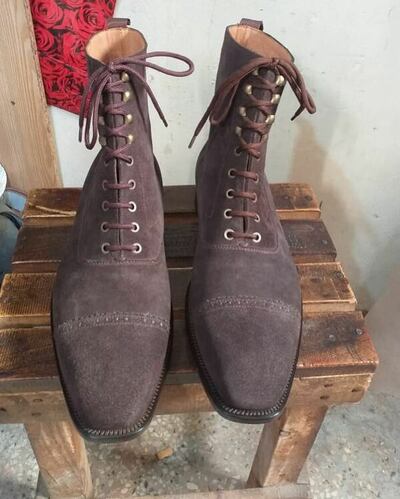 Handmade Men Brown Suede Leather Ankle Dress Boot