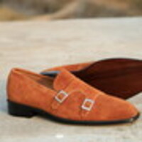 Leather Classic Suede Leather Double Monk Strap Loafers Dress Shoes - Thumbnail 3