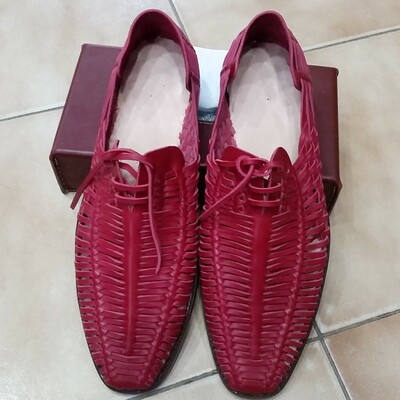 Crafted leather new unique and classic designer red leather dress shoes - Thumbnail 3