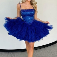 A Line Straps Tulle  Homecoming Dress Short Prom Dress - Thumbnail 1