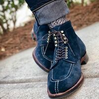 New Handmade Men's Ankle High Boot,Men's Navy Blue Suede Lace Up Casual Boot. 2 - Thumbnail 4