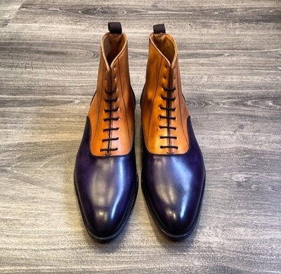 Handmade Men’s Black & Tan Color Lace Up Boots, Leather High Ankle Derby Boots