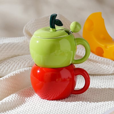 Creative apple mug with lid and spoon