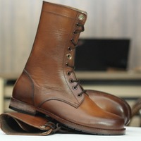 Ankle High Brown Boot, Lace Up Boot, Handmade Genuine Leather Boot For Mne's - Thumbnail 1