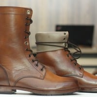 Ankle High Brown Boot, Lace Up Boot, Handmade Genuine Leather Boot For Mne's - Thumbnail 3