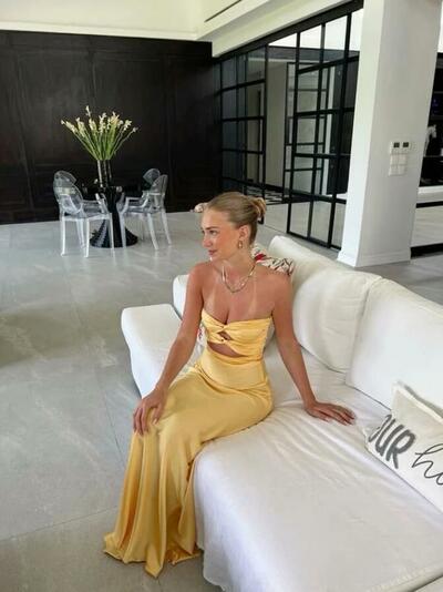 Mermaid Strapless Yellow Silk Satin Evening Dresses