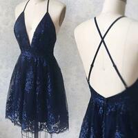 Straps Dark Green Short Lace Homecoming Dress - Thumbnail 2