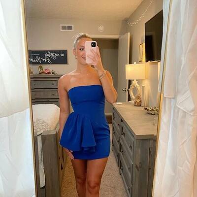 Unique strapless blue short homecoming dresses