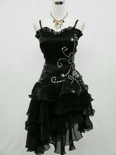 Charming Black Chiffon Mini Prom Dresses With Beaded 