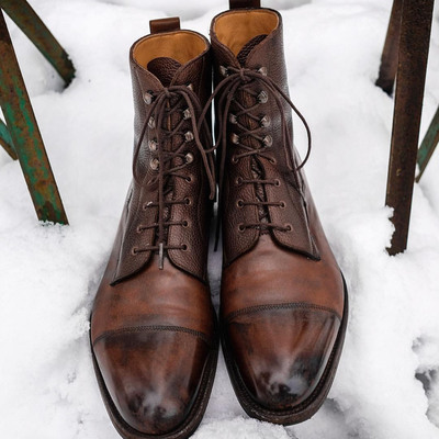 New handmade men new brown ankle high cap toe boot, men's lace up leather dress