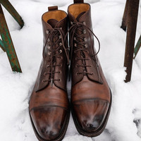 NEW Handmade Men New Brown Ankle High Cap Toe boot, Men's Lace Up Leather Dress - Thumbnail 4