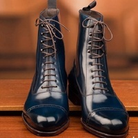 New Men,s Handmade Blue Ankle Boot leather boots, Men ankle boot leather boot, - Thumbnail 1