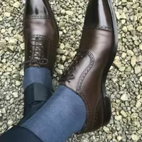 Handmade Men dark brown Oxfords leather dress shoes Brown formal shoes for men - Thumbnail 4