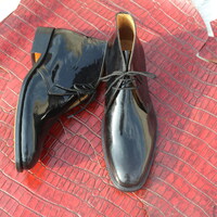 Crafted Leather Classic Black Patent Leather Fashion Chukka Dress Shoes - Thumbnail 4