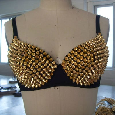 Metal studded bra push up metallic crop top for belly dance holloween costume body jewelry
