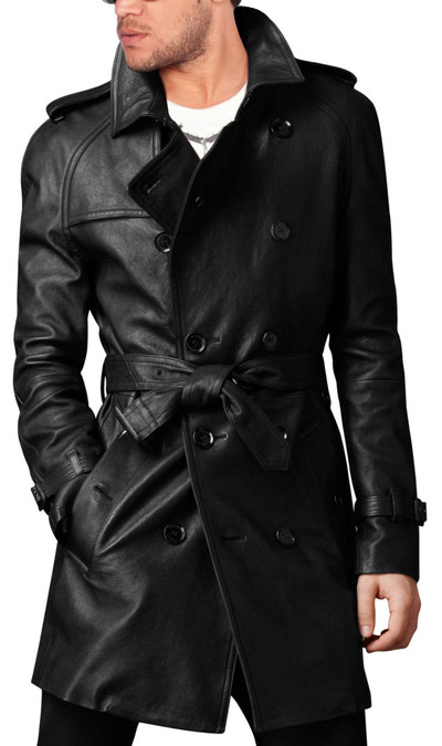 Handmade men leather trench coat Mens belted long leather coat Mens jackets 2019