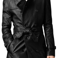 Handmade men leather trench coat Mens belted long leather coat Mens jackets 2019 - Thumbnail 1