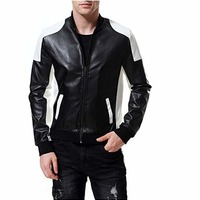 Mens Two Tone Biker Leather Jacket, Mens Leather Rib Collar Fashion Jacket - Thumbnail 1