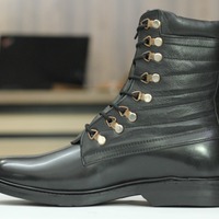 Ankle High Handmade Black Genuine Leather Boot, Lace Up Boot For Men's - Thumbnail 2