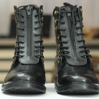 Ankle High Handmade Black Genuine Leather Boot, Lace Up Boot For Men's - Thumbnail 3