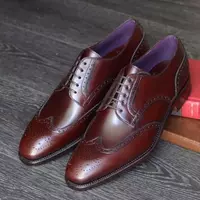 Handmade Men's Brown Cowhide Leather Wingtip Derby Lace Up Dress Formal Shoes - Thumbnail 1