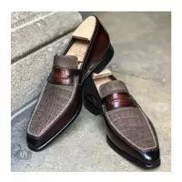 Custom Handmade Men's leather formal Crocodile Texture Slip on leather shoes - Thumbnail 4