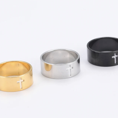 Gold negative space cross finger band