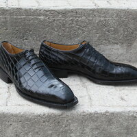 Crafted Leather Classic Black Crocodile/Alligator Leather Oxford Lace up Dress Shoes - Thumbnail 1