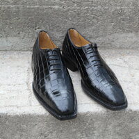 Crafted Leather Classic Black Crocodile/Alligator Leather Oxford Lace up Dress Shoes - Thumbnail 3