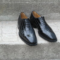 Crafted Leather Classic Black Crocodile/Alligator Leather Oxford Lace up Dress Shoes - Thumbnail 5