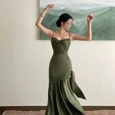 Charming straps green satin long party dresses  - Thumbnail 5