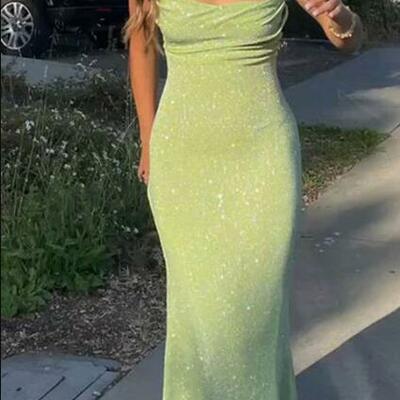 Spaghetti straps sparkly sexy long prom dresses  - Thumbnail 2