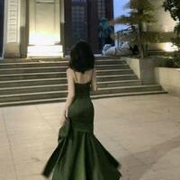 Charming Straps Green Satin Long Party Dresses  - Thumbnail 5