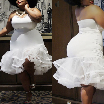 Plus Size Tea Length Prom Dresses Homecoming Gown White