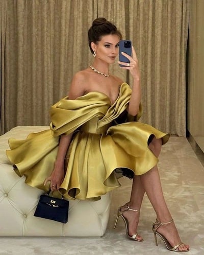 Gold Homecoming Dresses Short Off Shoulder