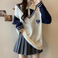 Navy style lapel sweatshirt - Thumbnail 4