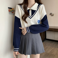 Navy style lapel sweatshirt - Thumbnail 3