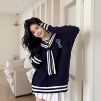 Navy Stripe Sailor Collar Sweatshirt - Thumbnail 2