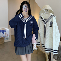 Navy Stripe Sailor Collar Sweatshirt - Thumbnail 8
