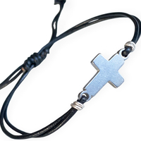 Simple Cross Bracelet - Baptism Gift - Silver Sideways Cross Bracelet - Confirmation Gift - Faith gift for Teens and Adults - Thumbnail 4