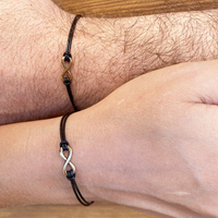 Bronze Anniversary Gift for Couple - Infinity Charm Leather Bracelet -  Matching Bracelets - Couples Gift - Set of 2 - Thumbnail 2