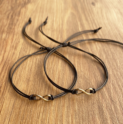 Bronze Anniversary Gift for Couple - Infinity Charm Leather Bracelet -  Matching Bracelets - Couples Gift - Set of 2