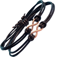 Bronze Anniversary Gift for Couple - Infinity Charm Leather Bracelet -  Matching Bracelets - Couples Gift - Set of 2 - Thumbnail 4
