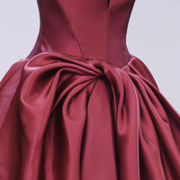 Burgundy Satin Long A-Line Prom Dress - Thumbnail 2