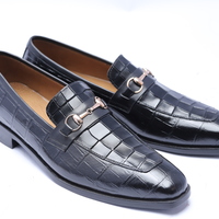 Crafted Leather Classic Black Leather Crocodile/Alligator Moccasin Loafers Dress Shoes - Thumbnail 3