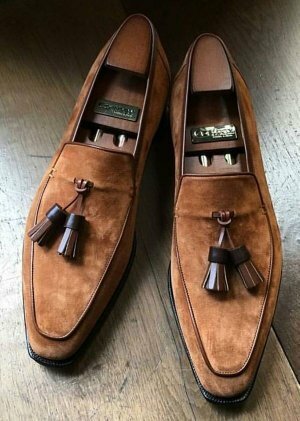 Handmade Men’s Tan Color Suede Shoes, Round Toe Slip On Dress Formal Tussle
