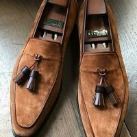Handmade Men’s Tan Color Suede Shoes, Round Toe Slip On Dress Formal Tussle - Thumbnail 1