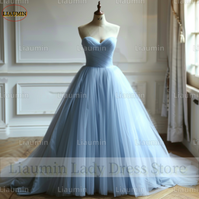 Skyblue tulle strapless full length tull prom dress evening dress custom hand made a4-1.1 - Thumbnail 3